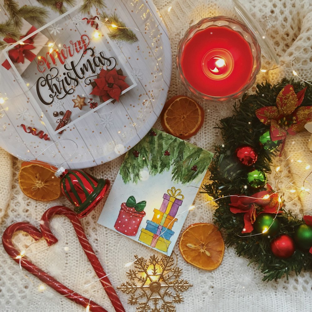 flat-lay photography of Christmas decorations