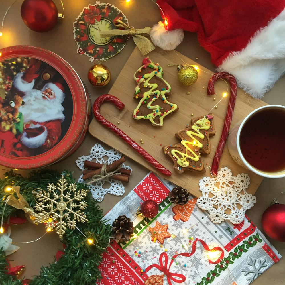 red candycanes on brown wooden chopping board