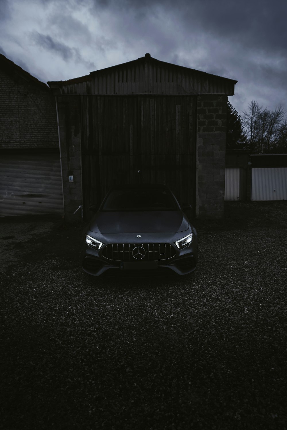 black car parked in garage