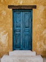 closed blue wooden door