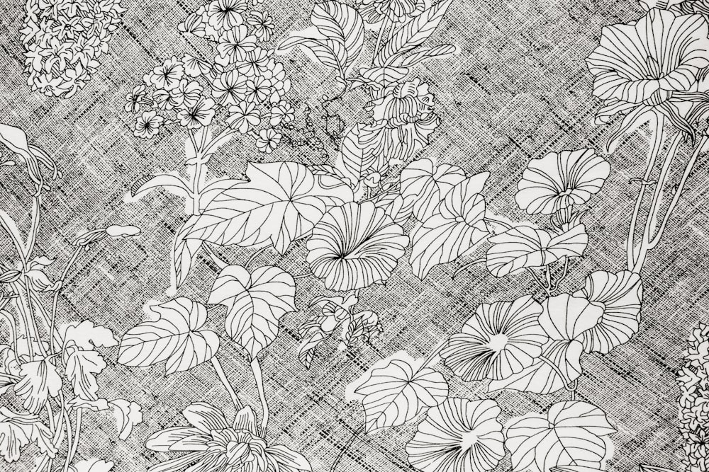 a black and white drawing of flowers