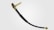 A flexible black rubber hose with metallic connectors at both ends, likely used for fluid or air transfer in mechanical systems. The connectors appear to be made of brass or a similar material and include a mounting bracket on one end.