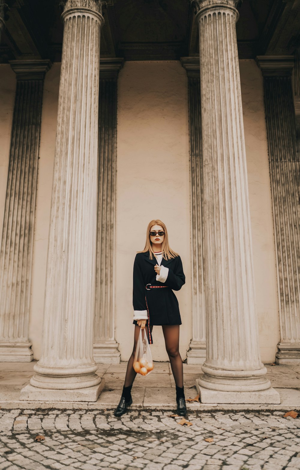 woman wearing black dress