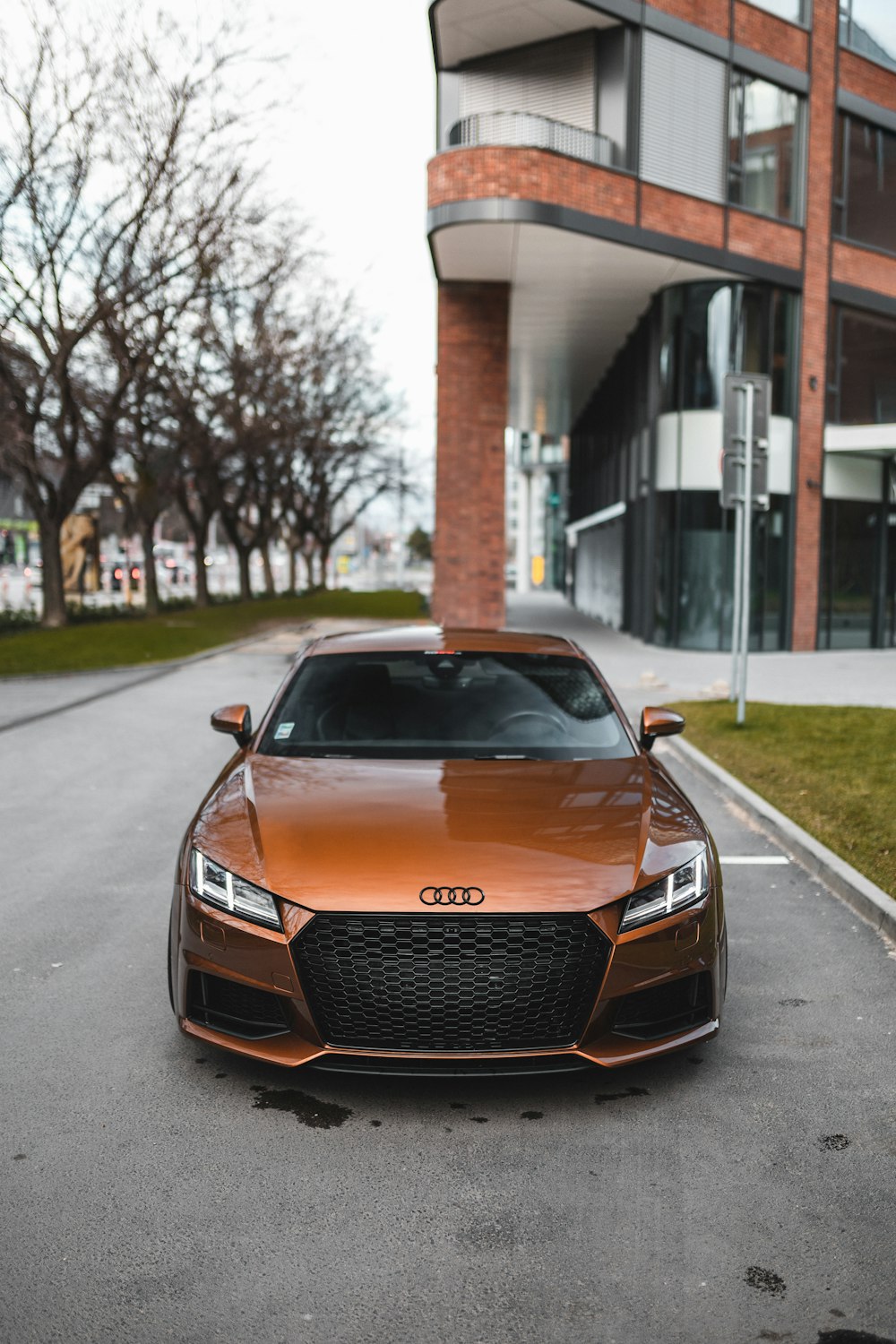 brown Audi TT in front of building