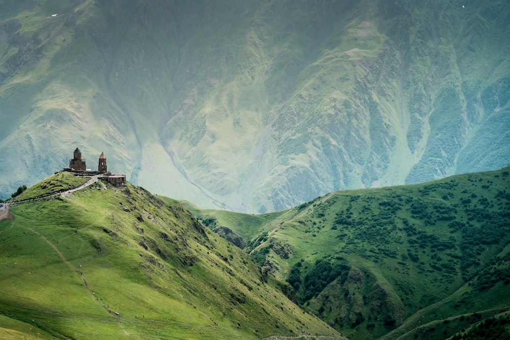 aerial photography of mountain ridge