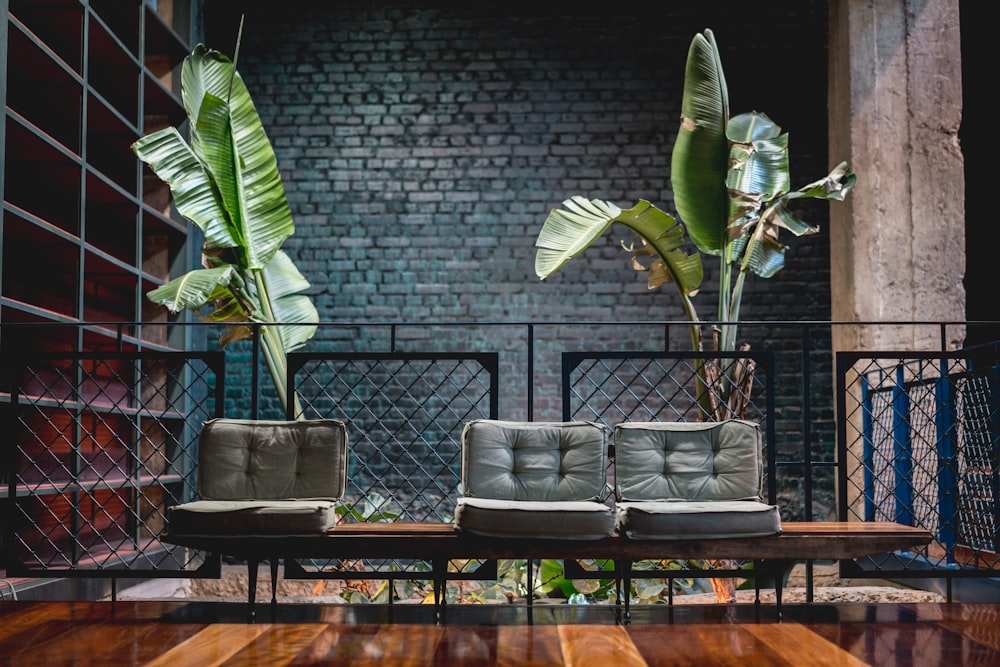 a couple of couches sitting on top of a wooden floor