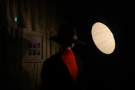 A dark room with mannequins dressed in nightmare threads, illuminated by a single swinging bulb.