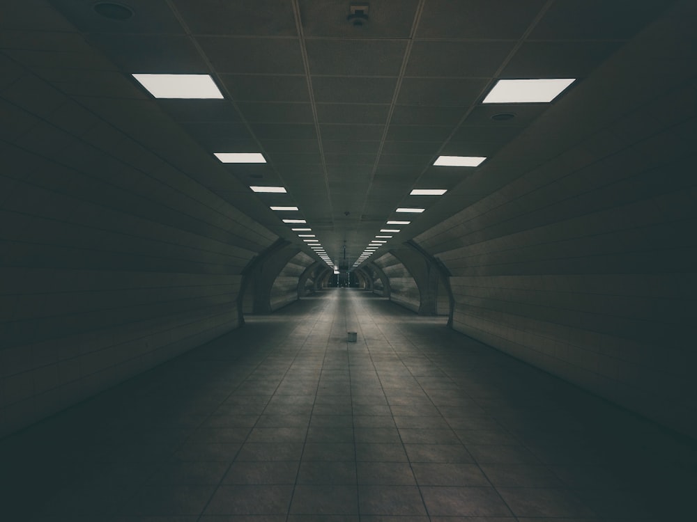 Tunnel Road sombre avec des plafonniers allumés