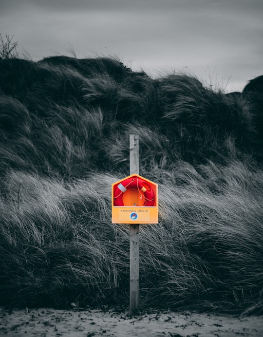 red swim ring on mini cabinet near field in Buncrana Ireland