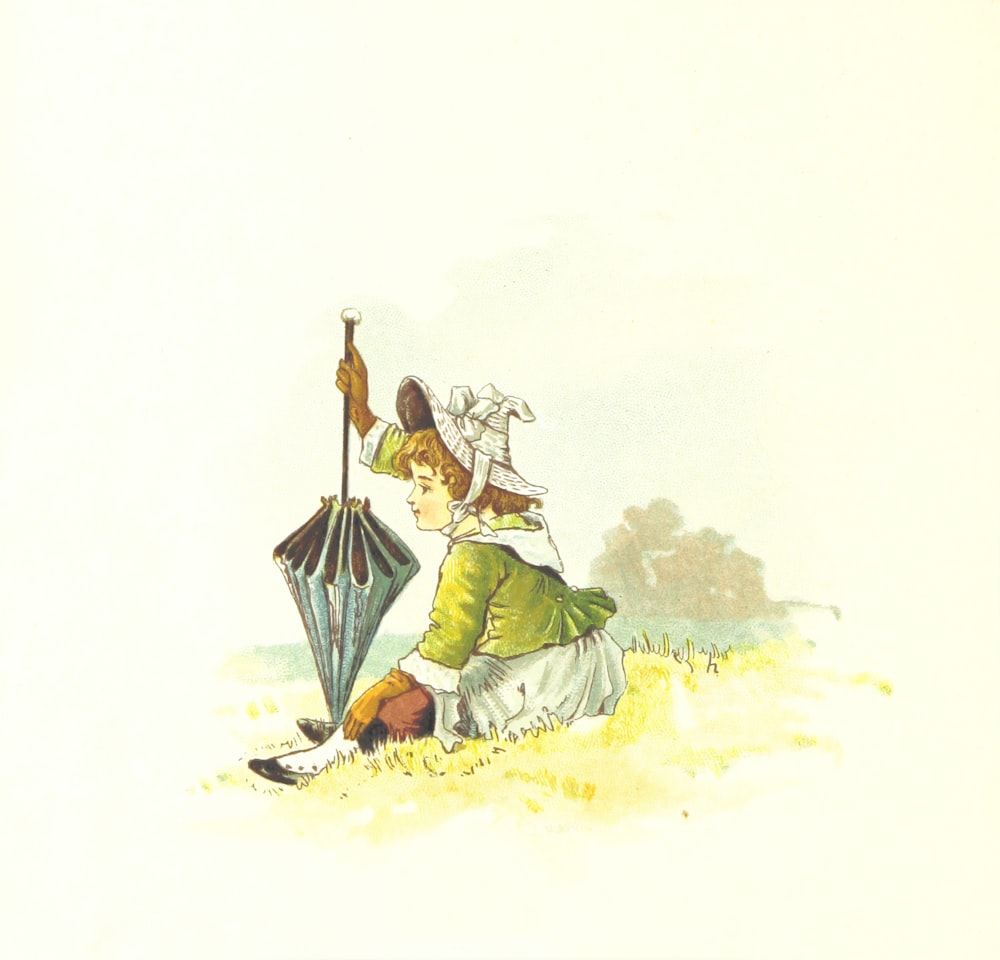 girl sitting in the ground holding an umbrella illustration
