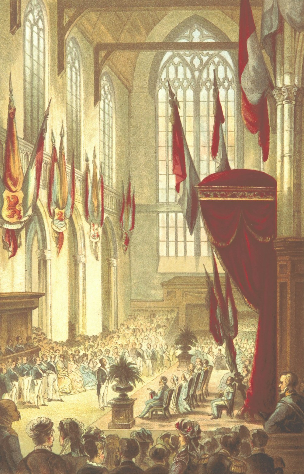 crowd of people inside a church painting