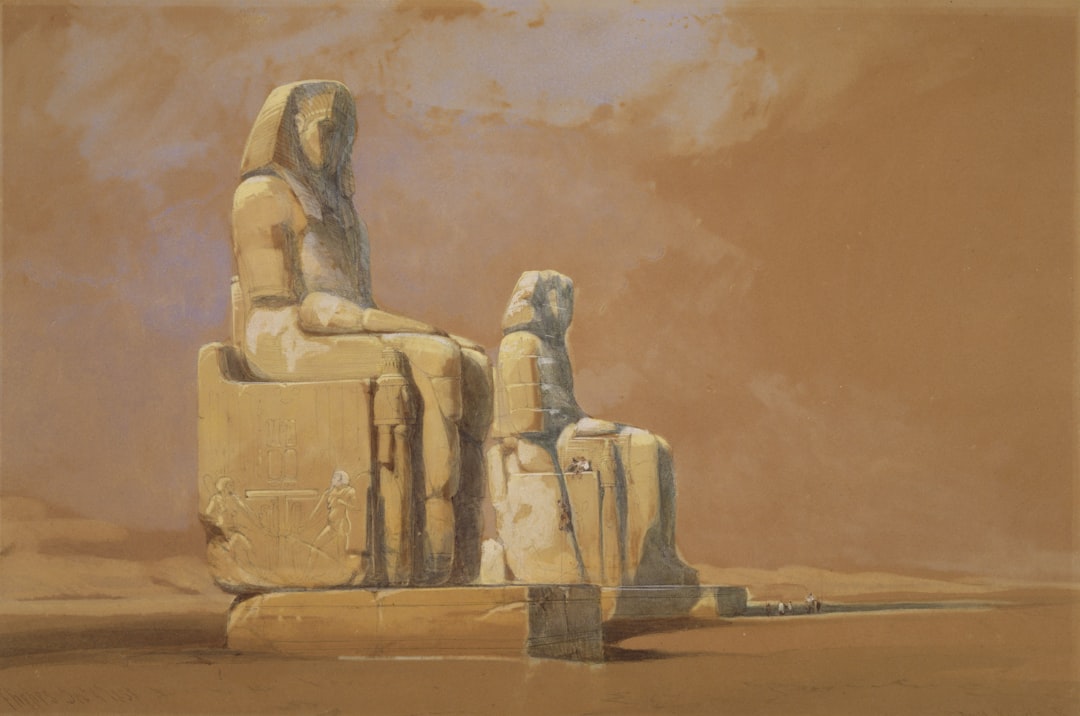 pharaohs sitting in chair painting, Colossi, Thebes, Egypt, 1838</p></figure><p>by David Roberts