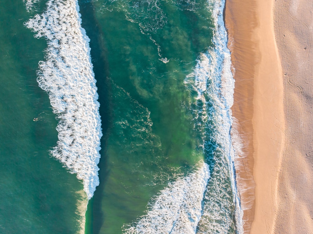 an aerial view of a beach and ocean