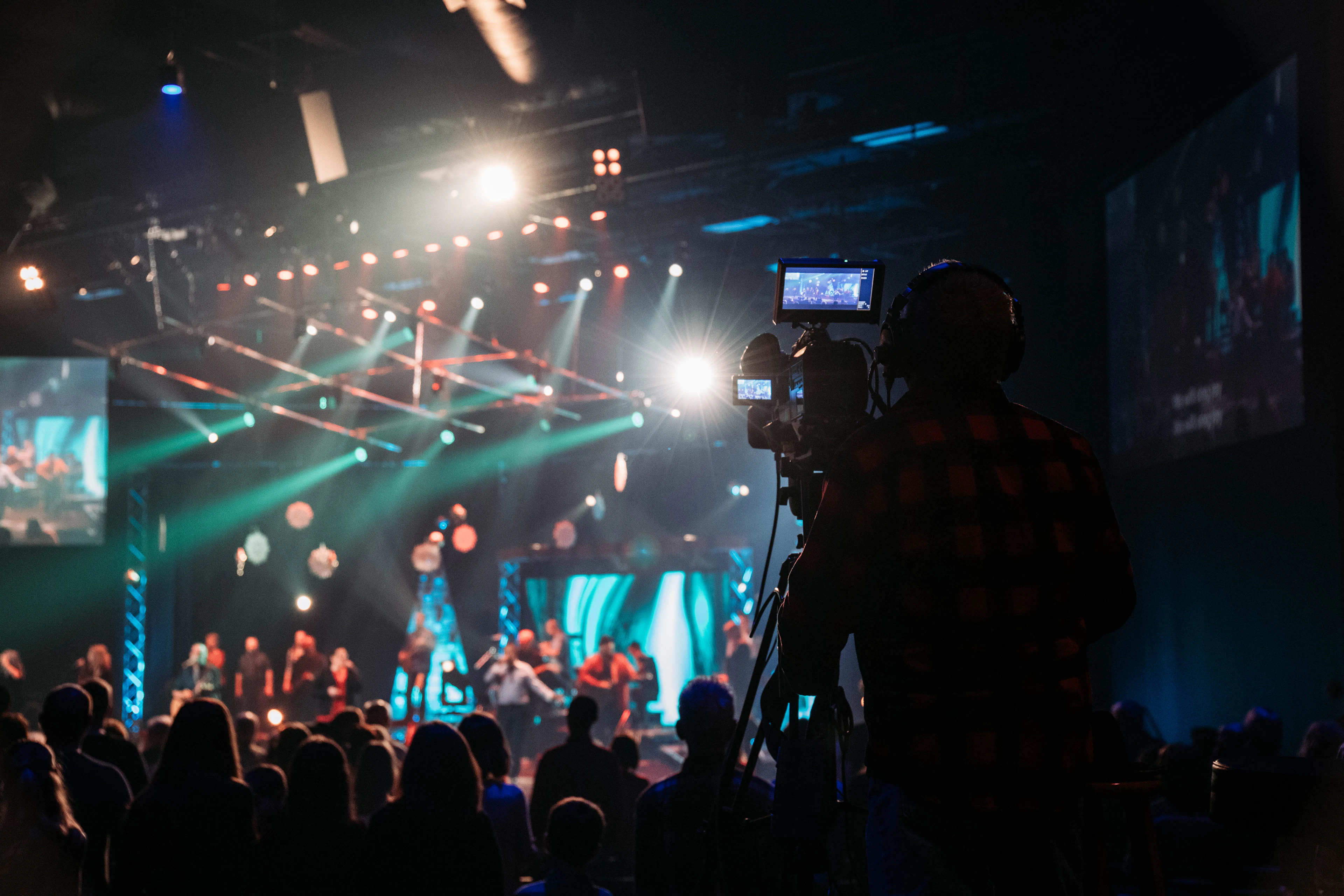 Worship service with stage lighting