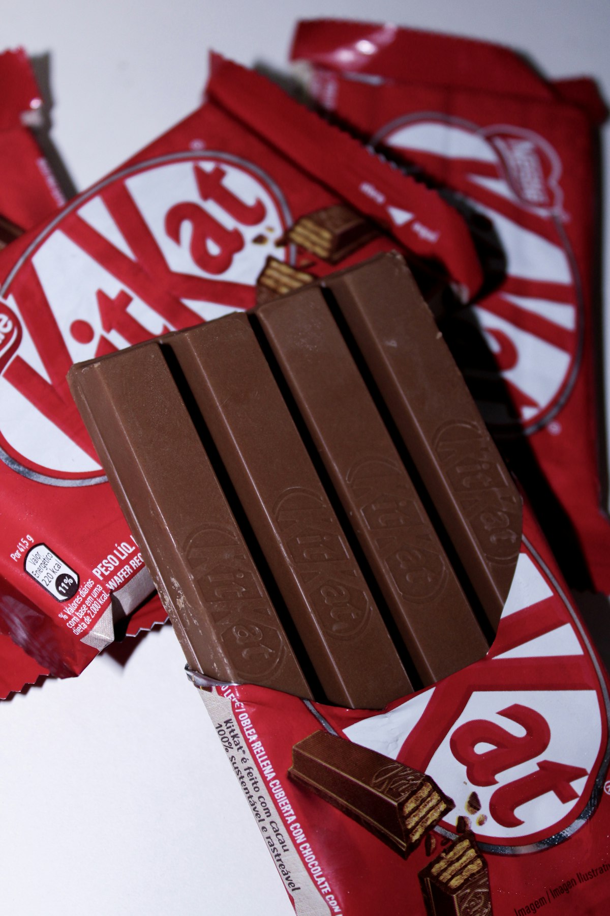 KitKat chocolate bar on a white surface