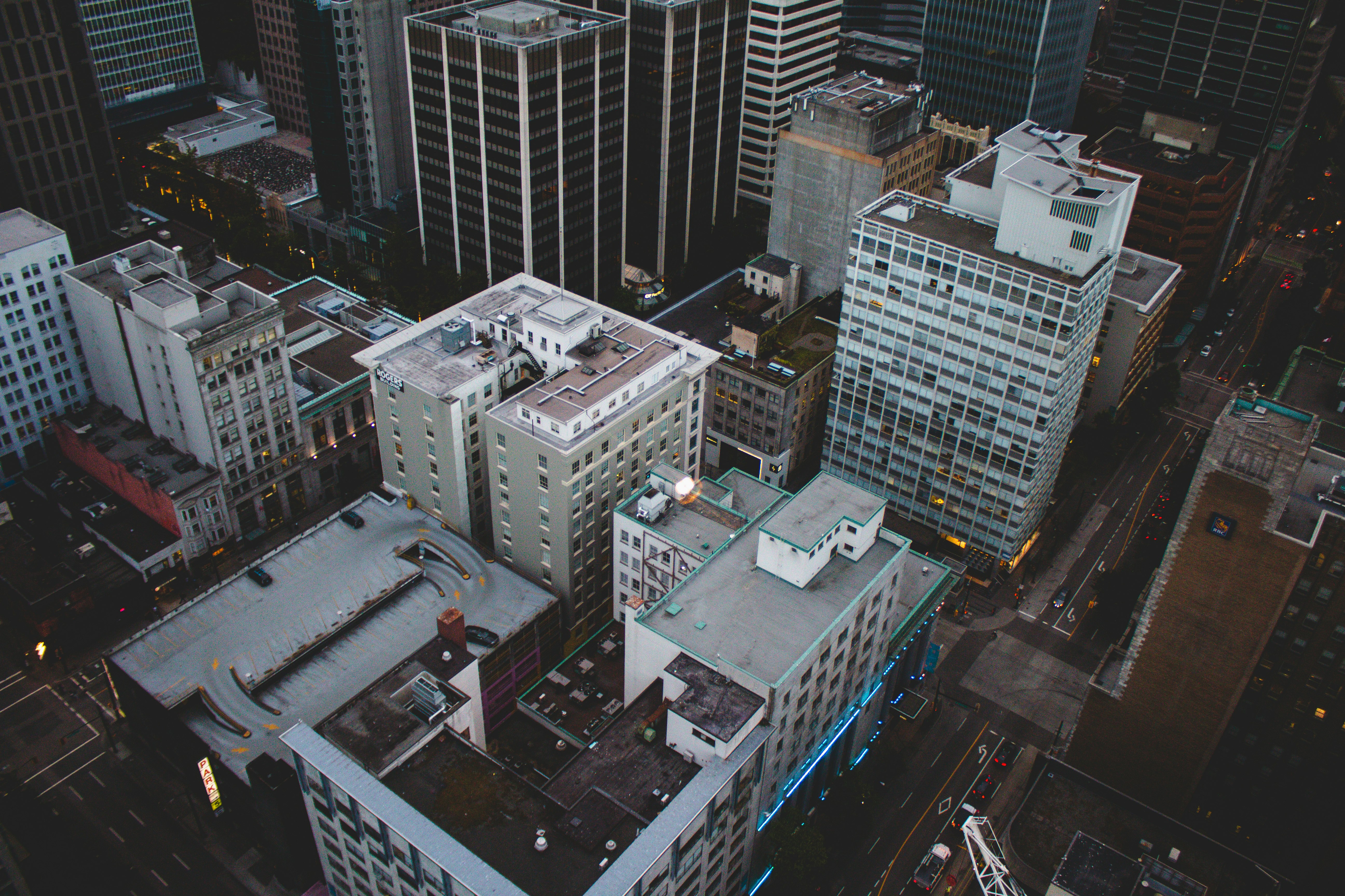 high angle photo of buildings