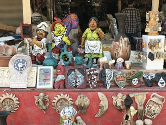 A vibrant assortment of eccentric collectibles including rare figurines and antique trinkets.