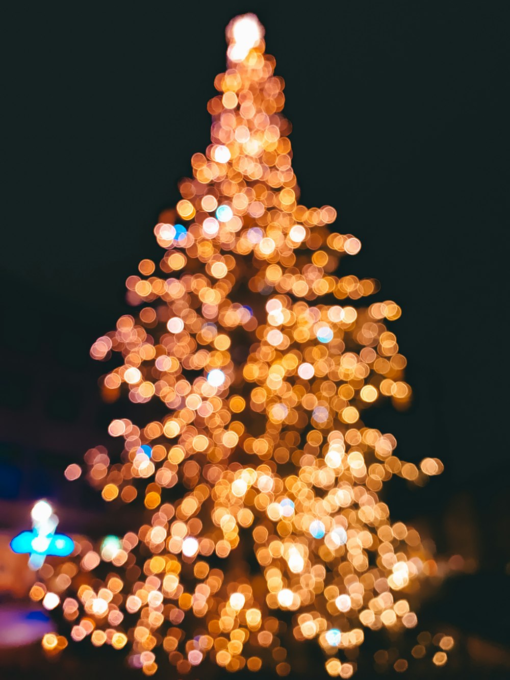 Christmas tree with mini string lights turned on