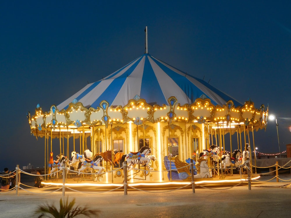 white and blue carousel