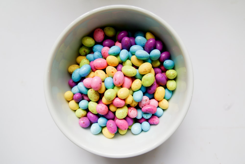 assorted-color pebbles in bowl