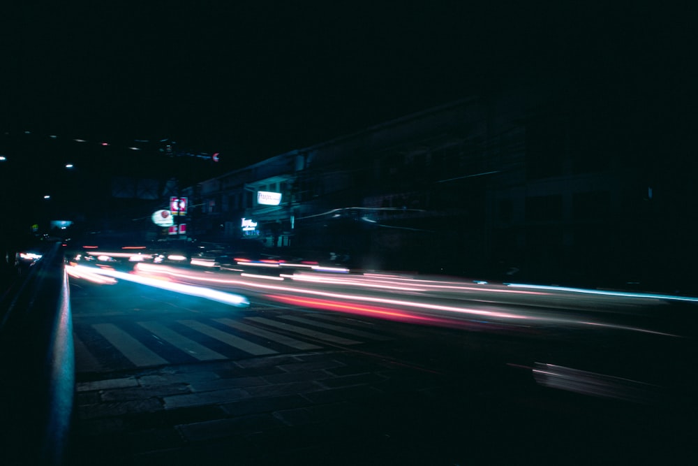 timelapse photo of lighted street