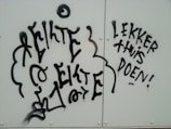 Graffiti text is displayed on a light-colored background. The writing is in a stylized, bold, black font with some elements appearing abstract or decorative.
