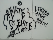 Graffiti text is displayed on a light-colored background. The writing is in a stylized, bold, black font with some elements appearing abstract or decorative.