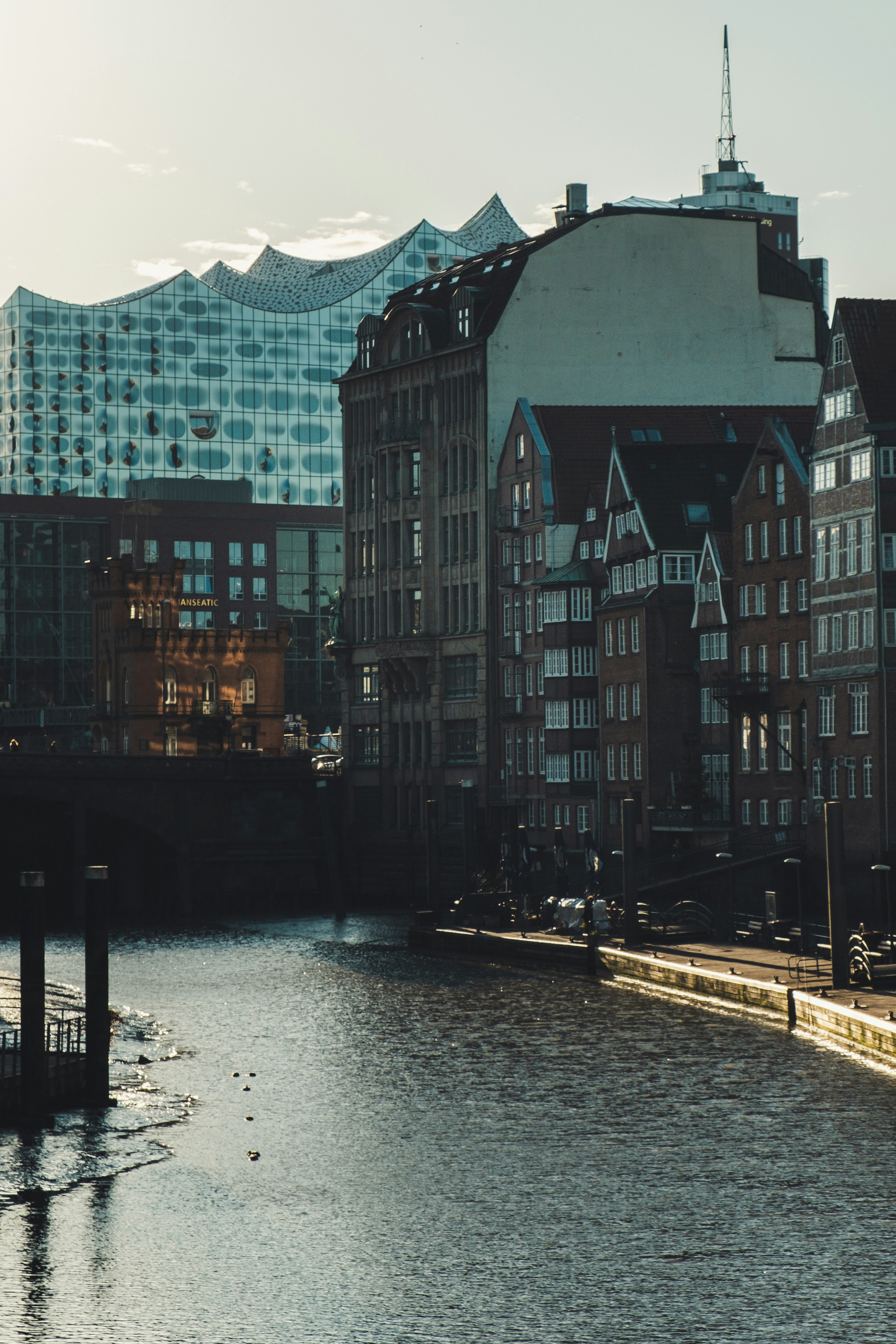 gray concrete canal buildings