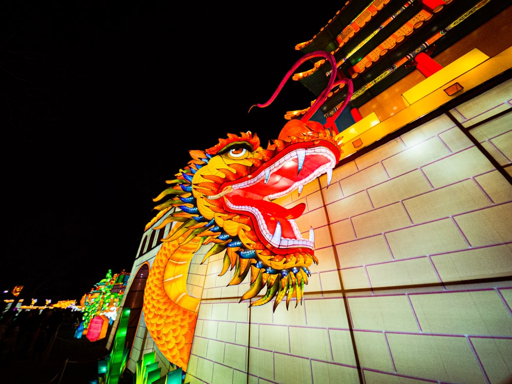 multicolored lighted Chinese dragon