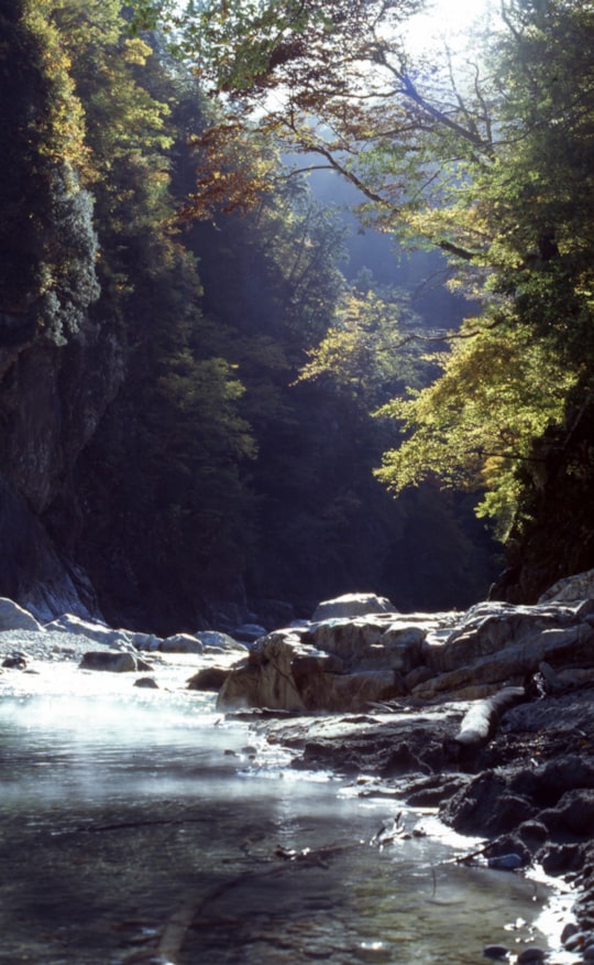 high angle photo of river in Kurobe River Japan
