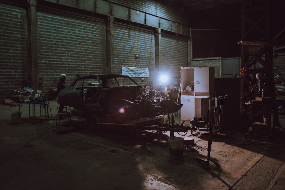 unfinished car inside building