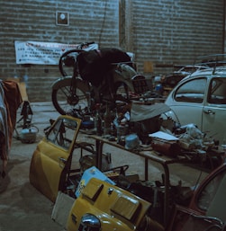 assorted tools and parts inside building