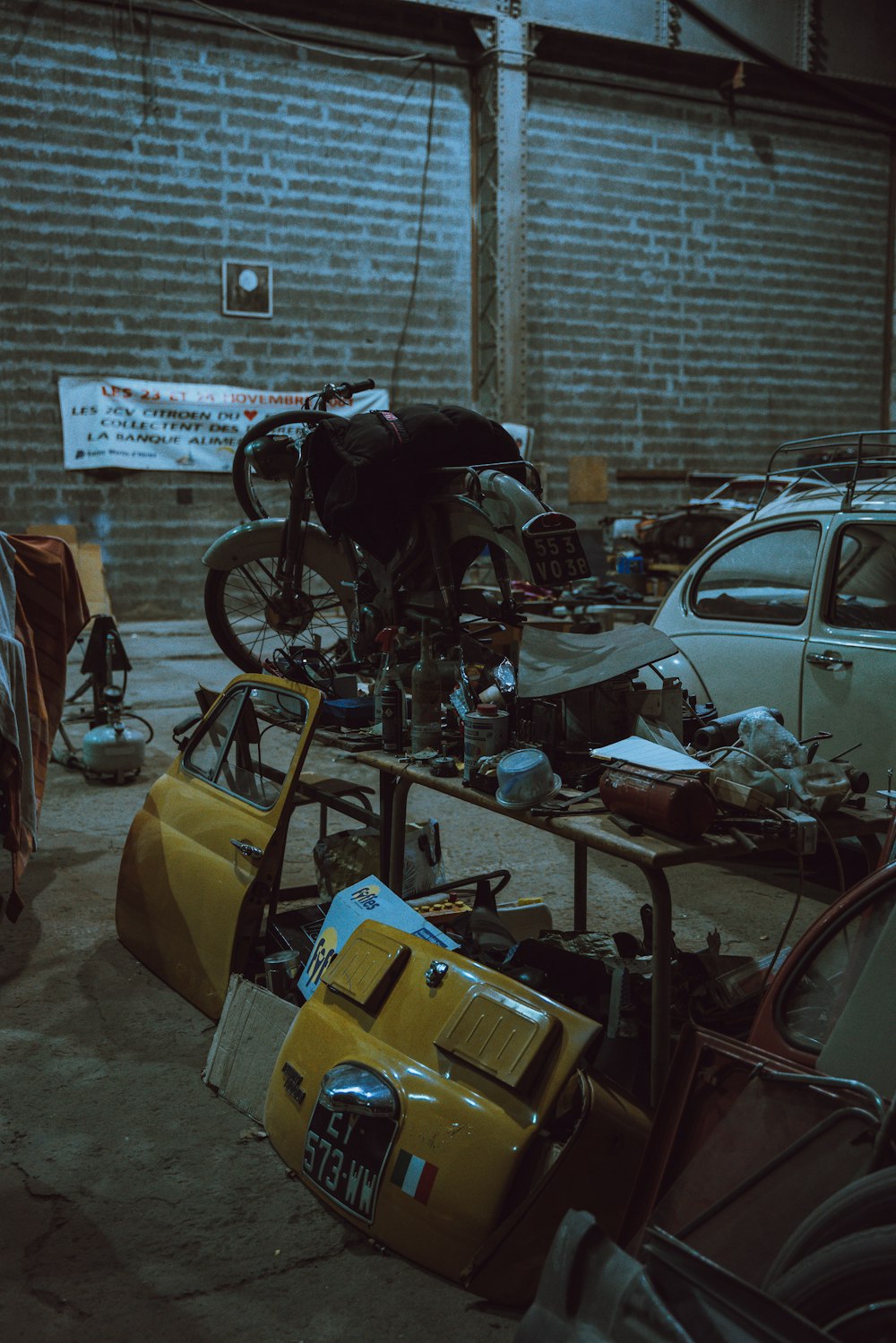 assorted tools and parts inside building