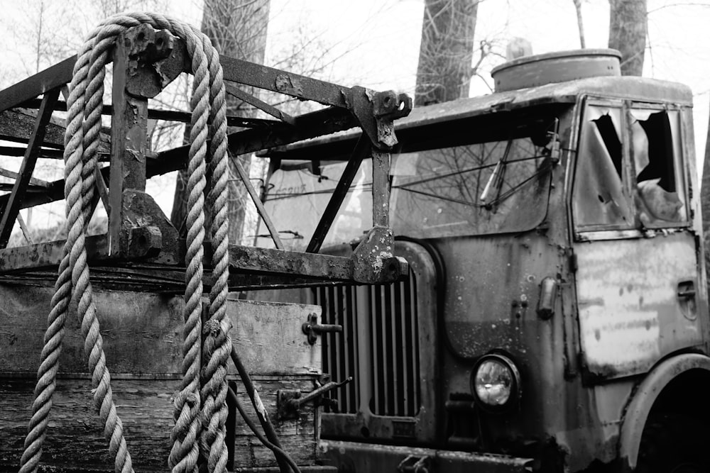 greyscale photography of truck