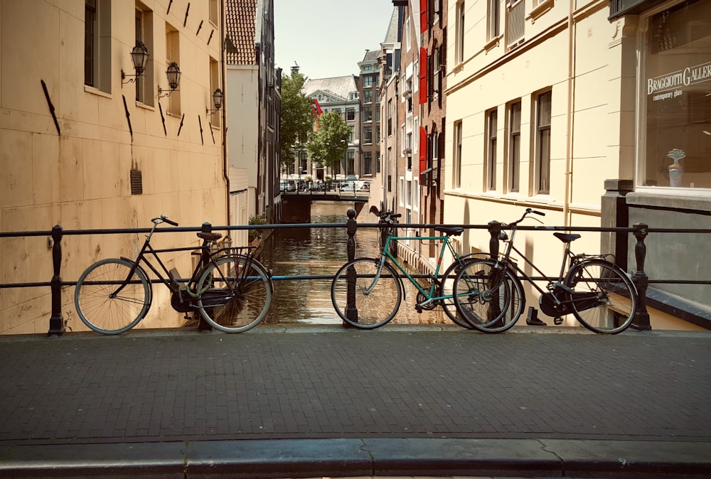 three parked bicycles