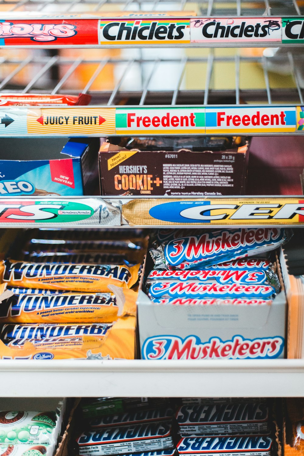 assorted chocolates in rack