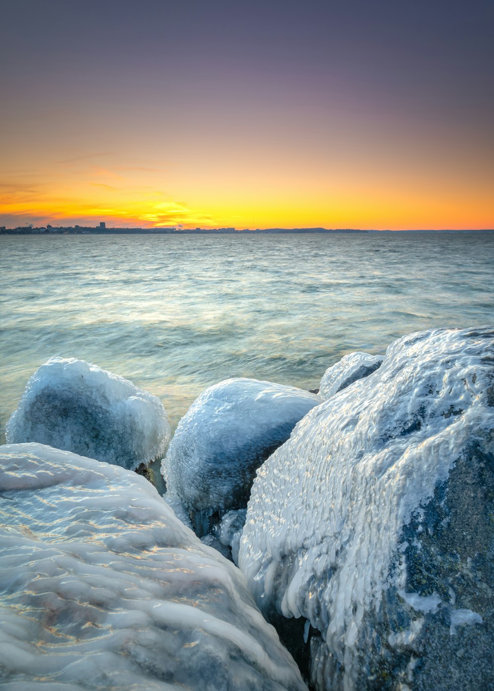 stone covered with ice