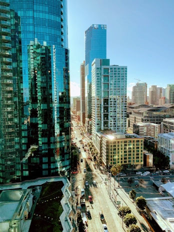 A dynamic urban scene reflecting city life.