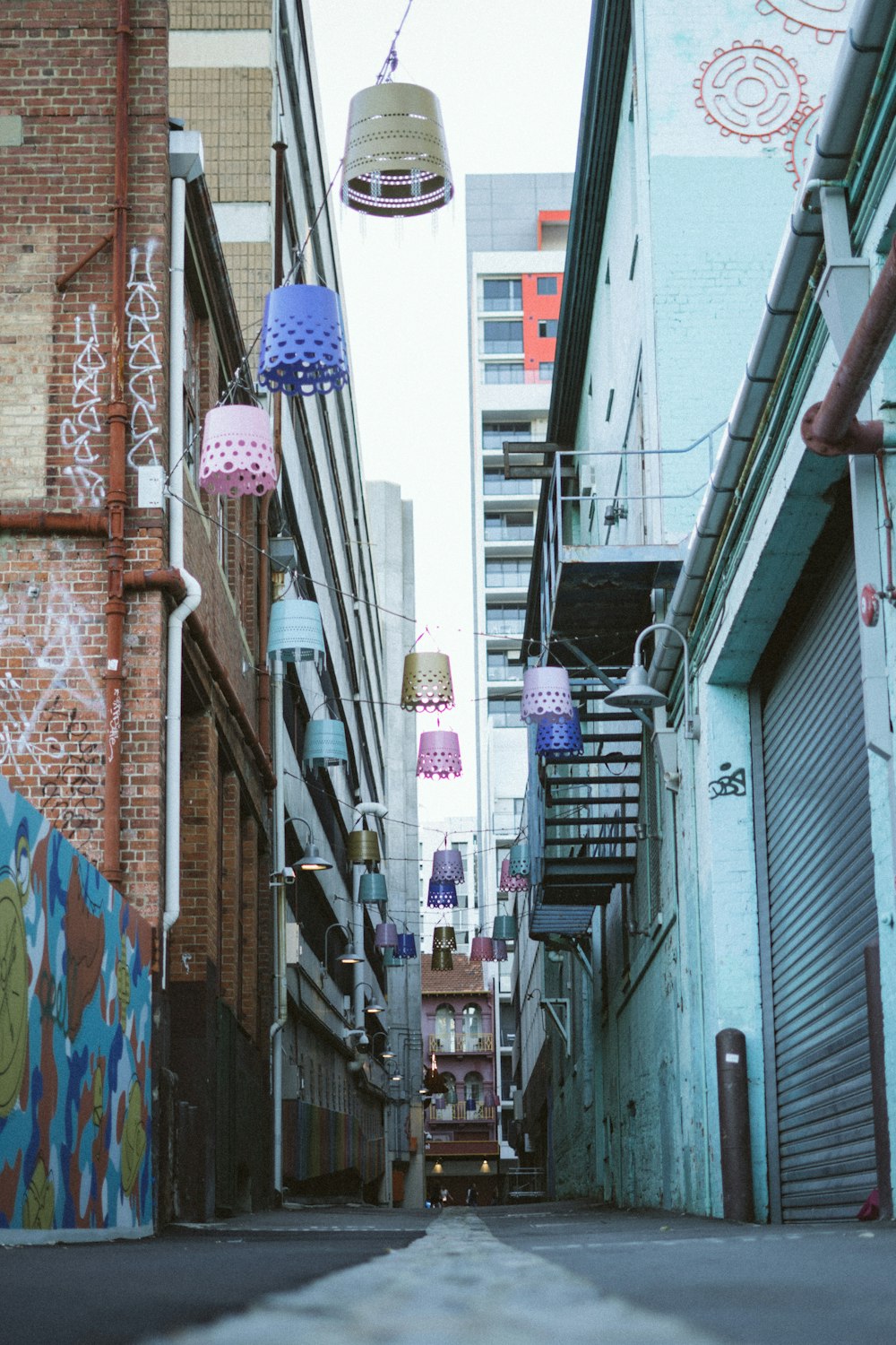 hanged lamps on alley