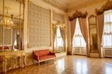 A luxurious hotel suite with elegant furnishings.
