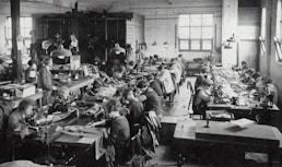 a group of people working in a factory