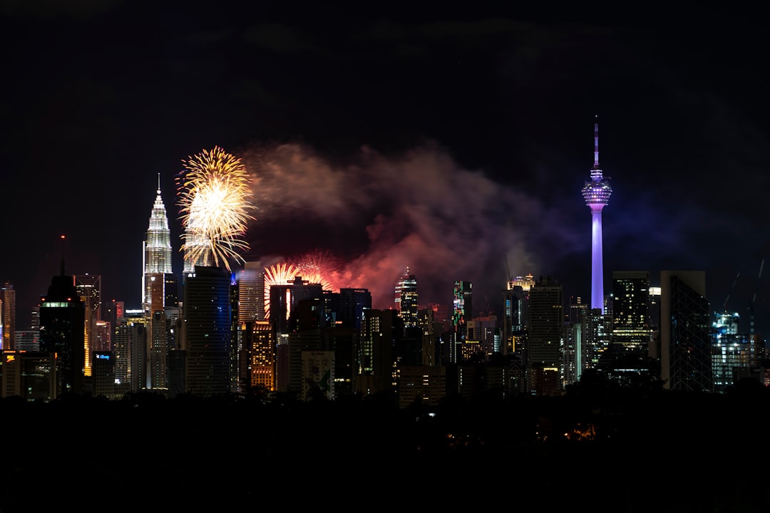 fireworks at the city during night