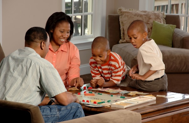 family playing board games