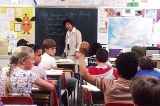 Students sharing ideas in a classroom