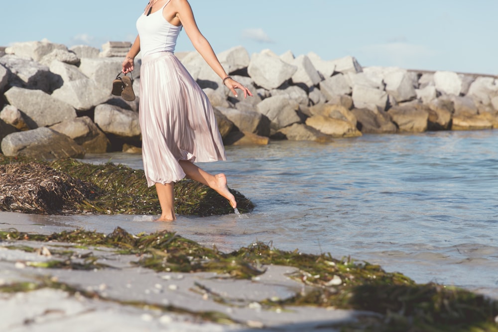 woman wearing white dress