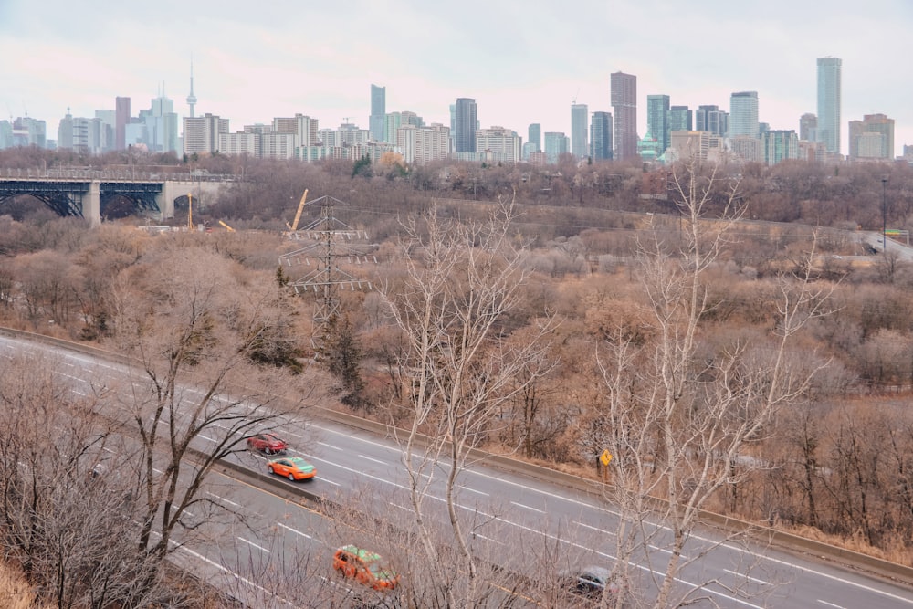 a view of a city skyline from a distance