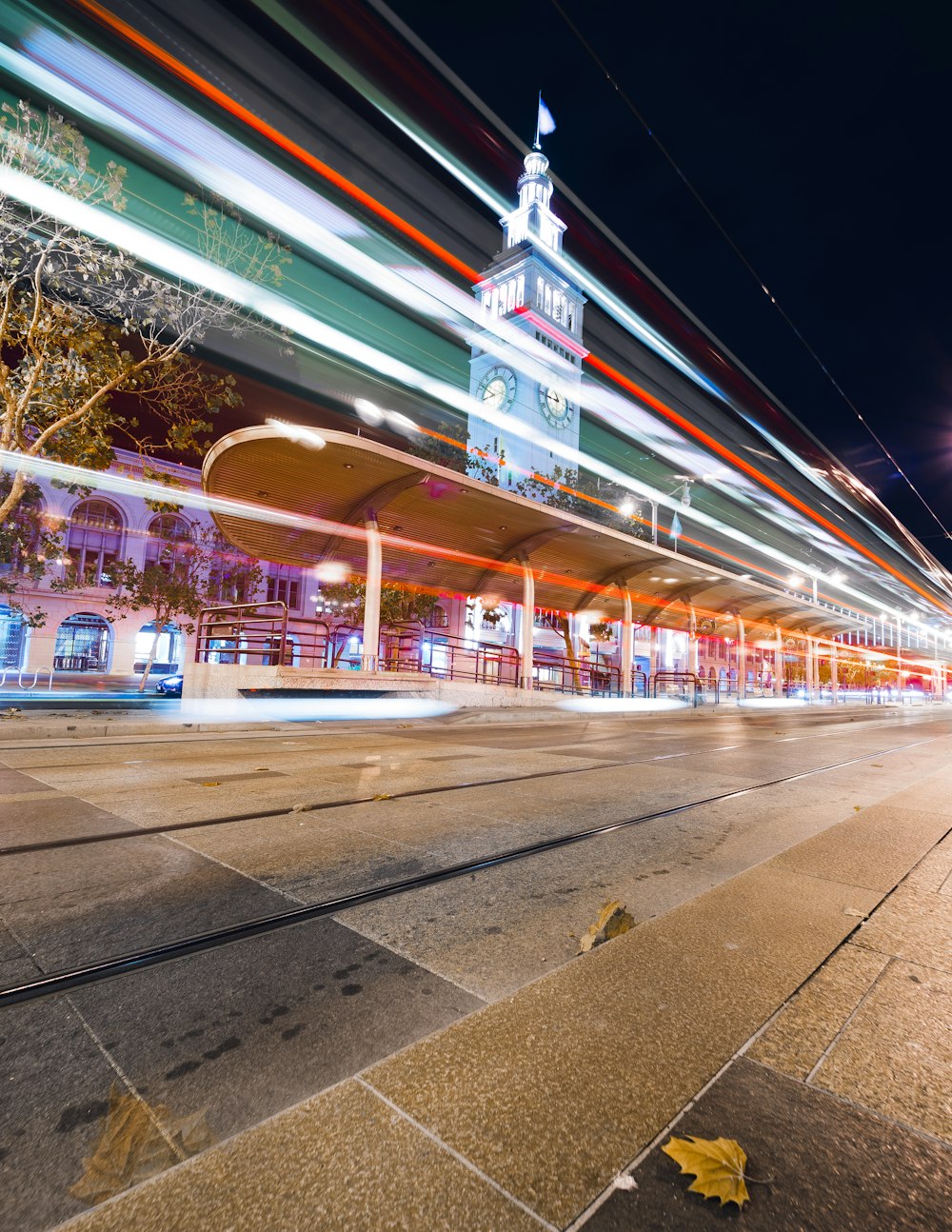 time lapse photography of white, green, and orange lights