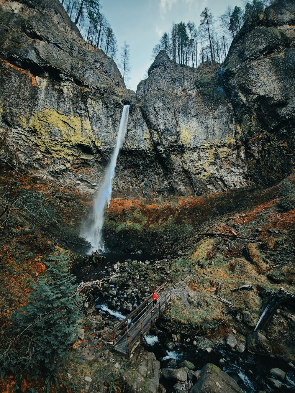 time-lapse photography of a flowing waterfall