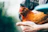 Close-up of hands gently feeding a group of happy chickens in a rustic coop.