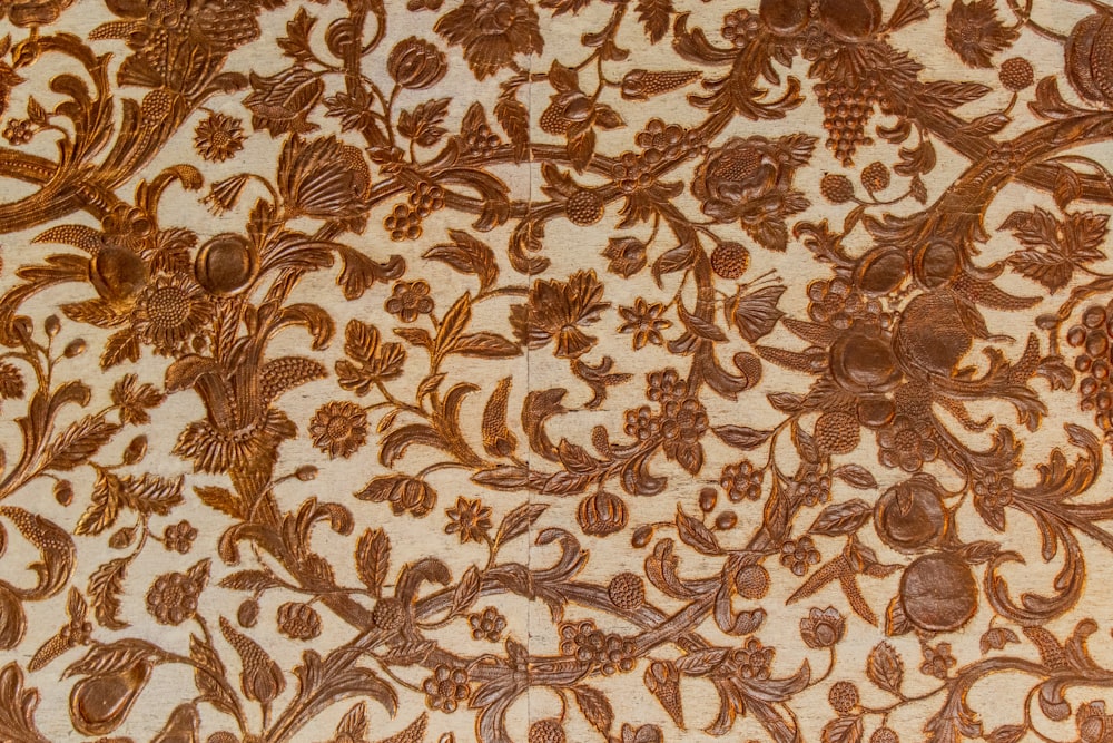 brown floral textile